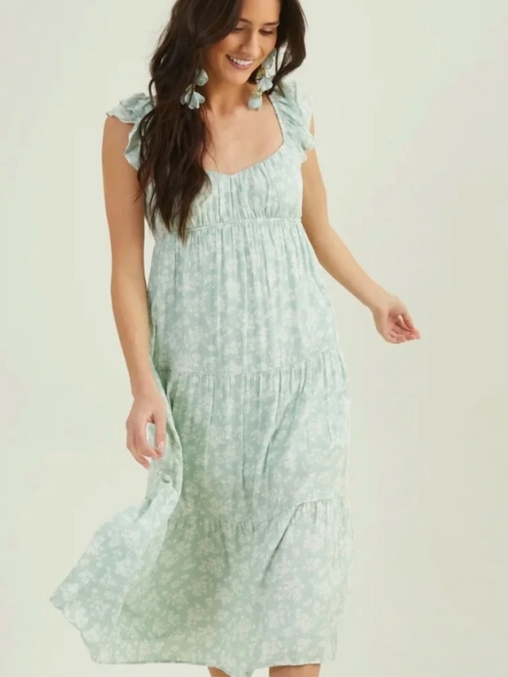 Altar’d State Mila Floral Tiered Maxi Dress in light green Size M - Picture 8 of 9